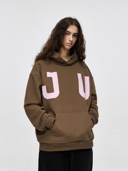 JUNI Plush Letter Puff Print Hoodie