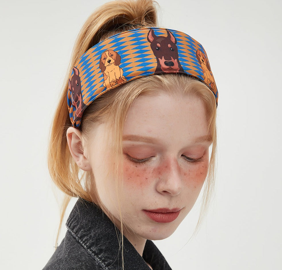 Retro Dog Print Wide Headband