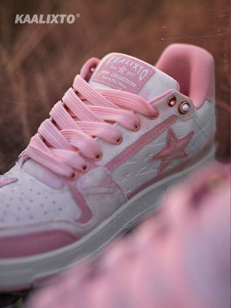 KAALIXTO Pink Denim Star Sneakers