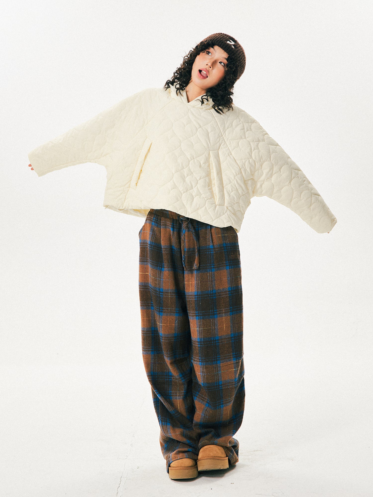 Retro Cozy Plaid Wide Leg Pants