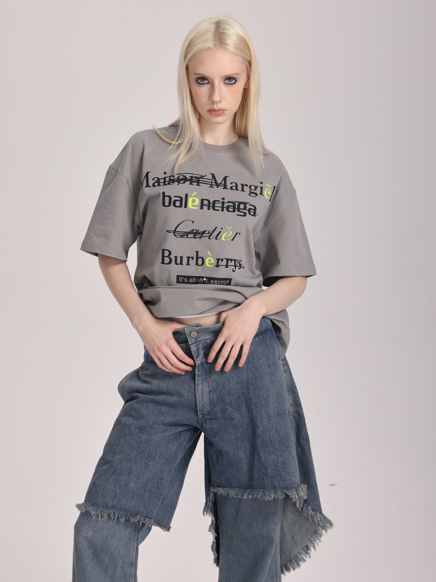 Spoof Brand Letter Print Short Sleeve Tee