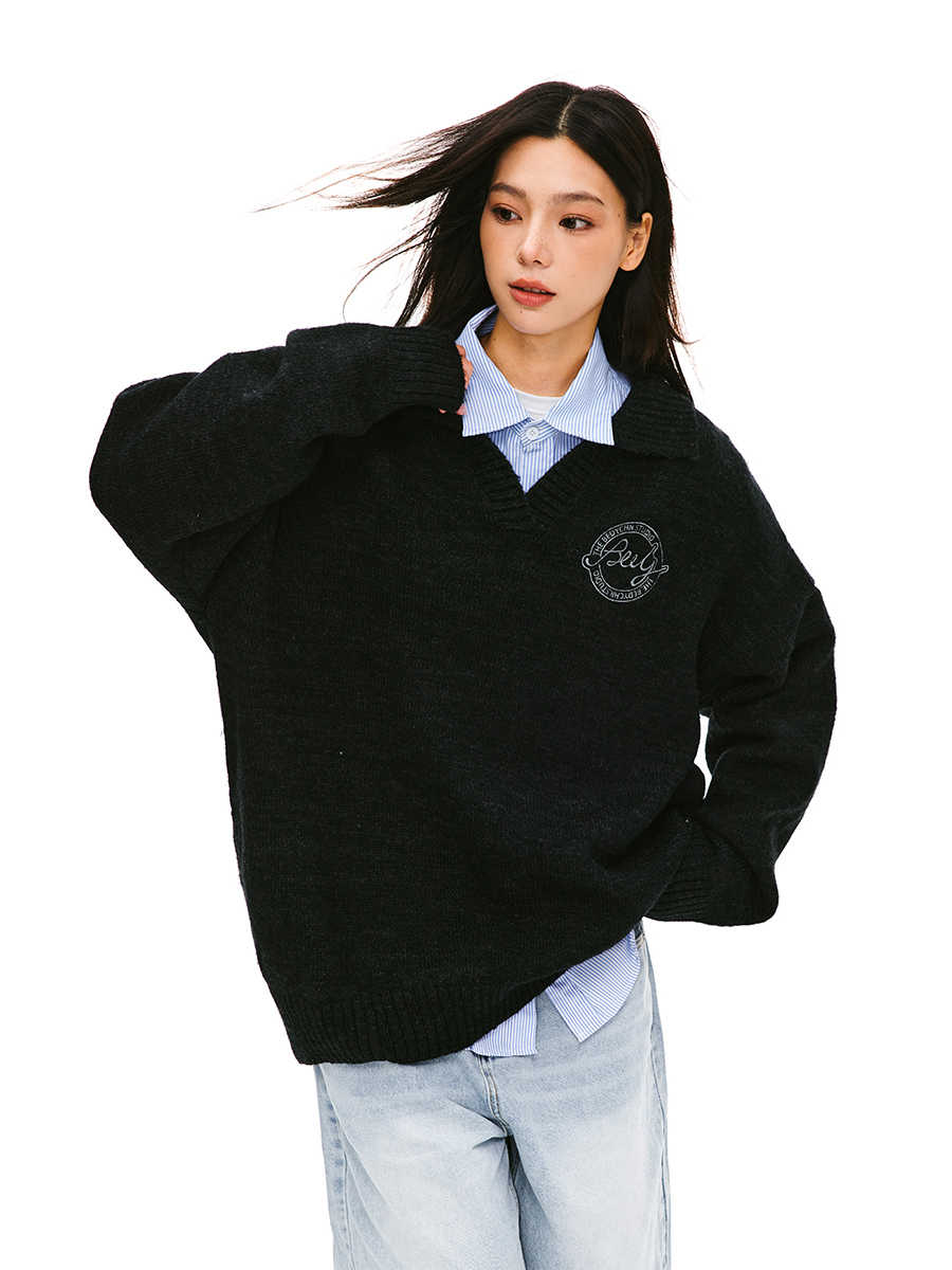 Preppy Style Collared Knit Sweater