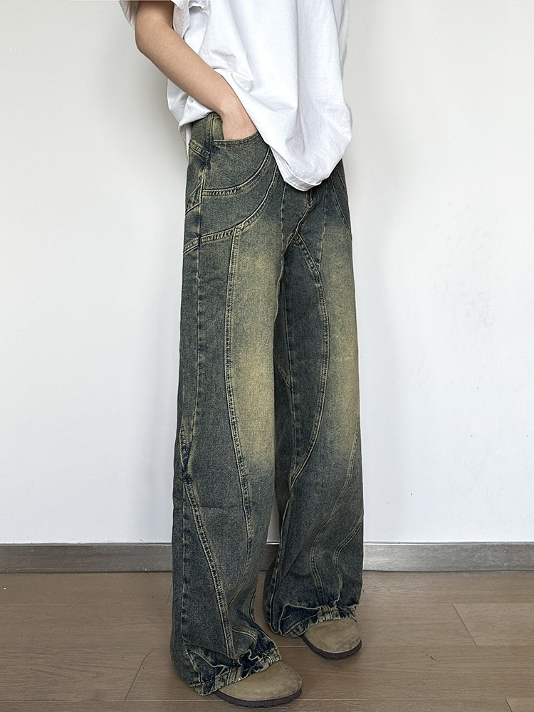 Vintage Straight-Leg Draped Denim