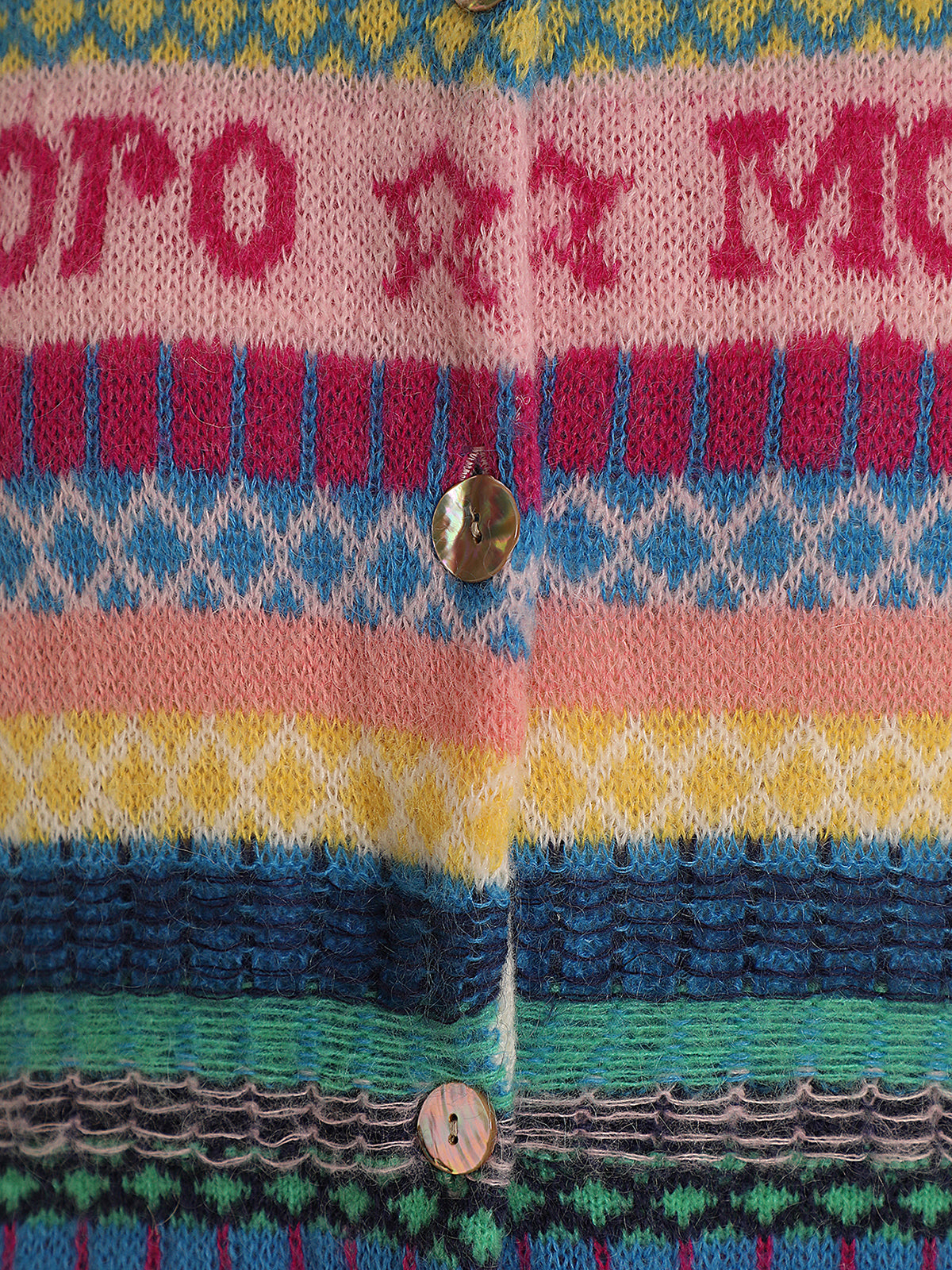 Polo Neck Colorful Stripe Fair Isle Knit Cardigan