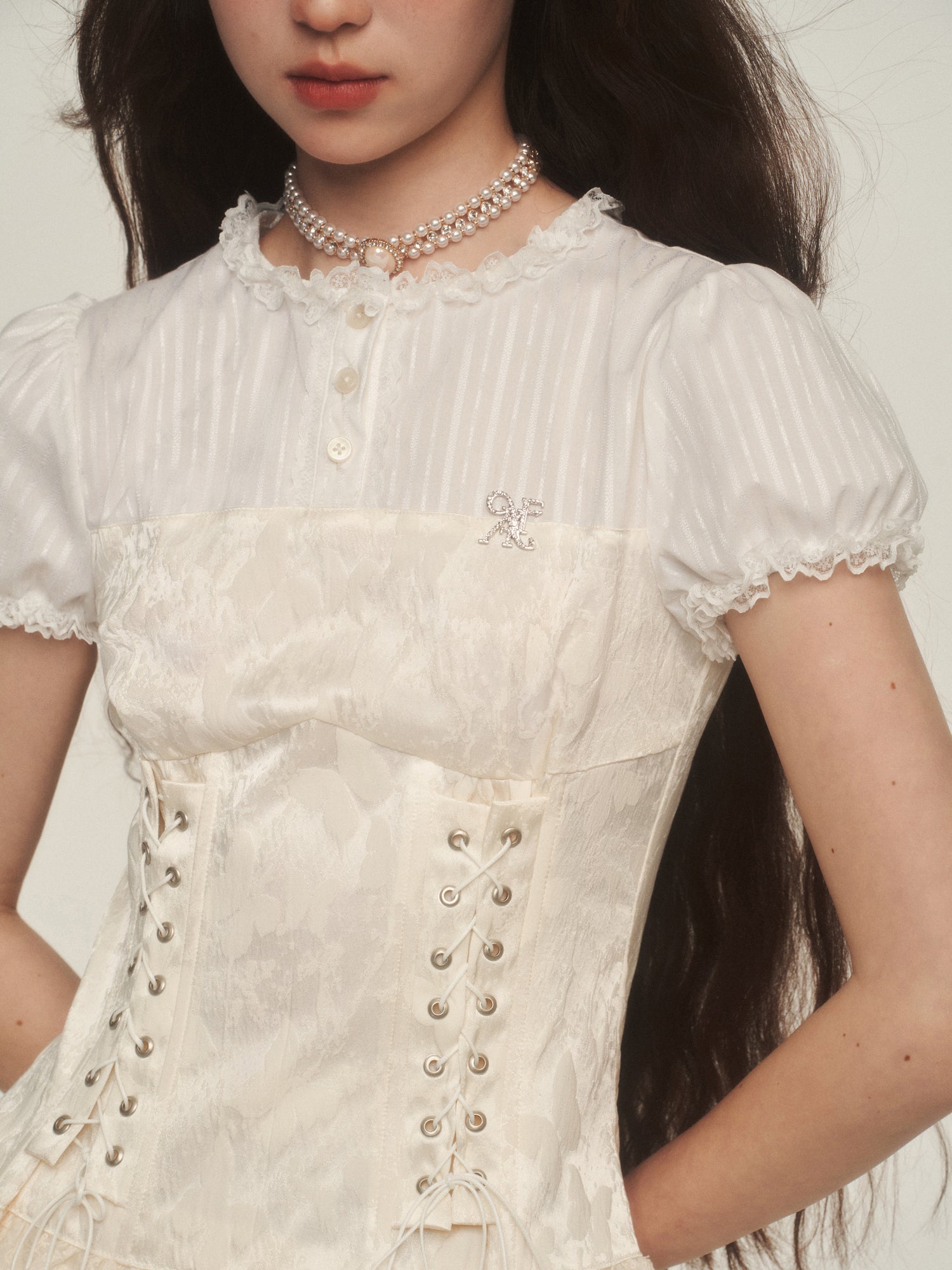 Vintage Lace Corset Waist Shirt