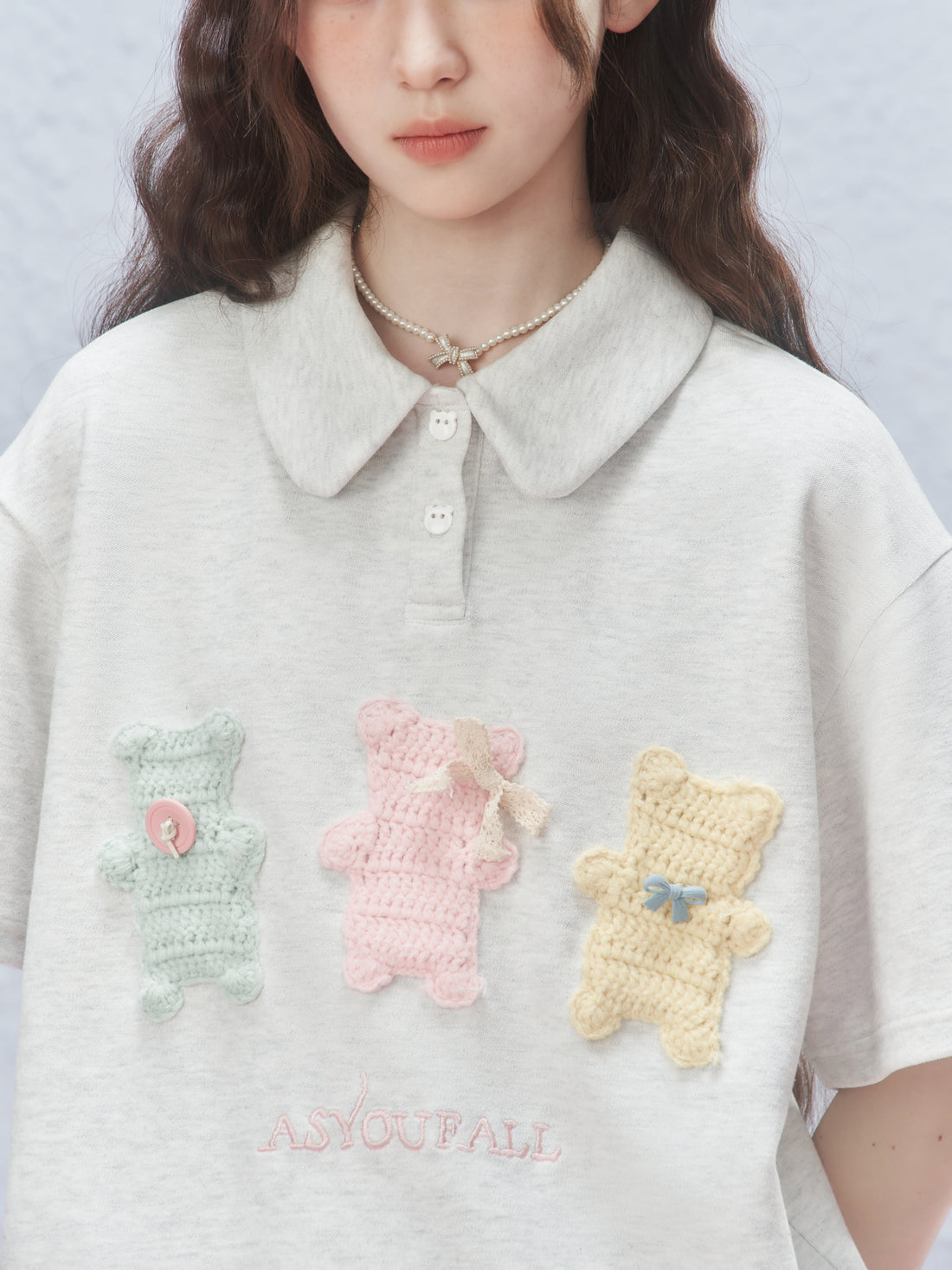 Three Bears Embroidered Knit Polo Shirt