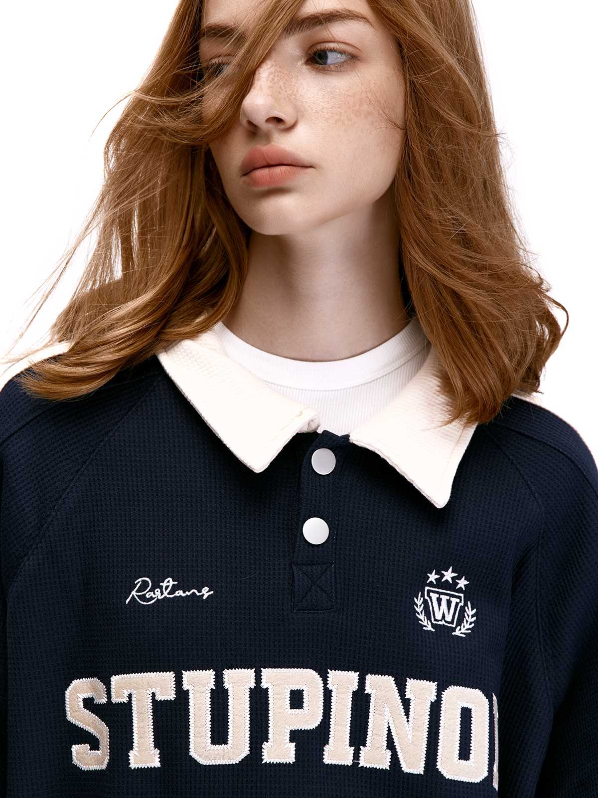 Vintage Polo Collar Waffle Jersey Sweatshirt