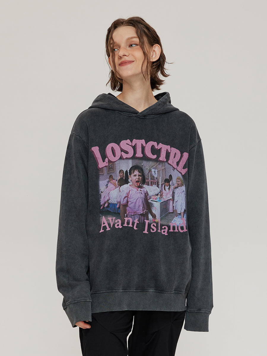 LOSTCTRL Avant Island Retro Washed Distressed Hoodie