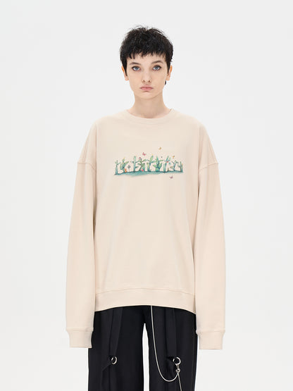 LOSTCTRL Hand-painted Cactus Logo Print Sweatshirt