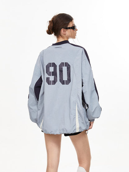 Letter Print Colorblock V-Neck Drawstring Sweatshirt