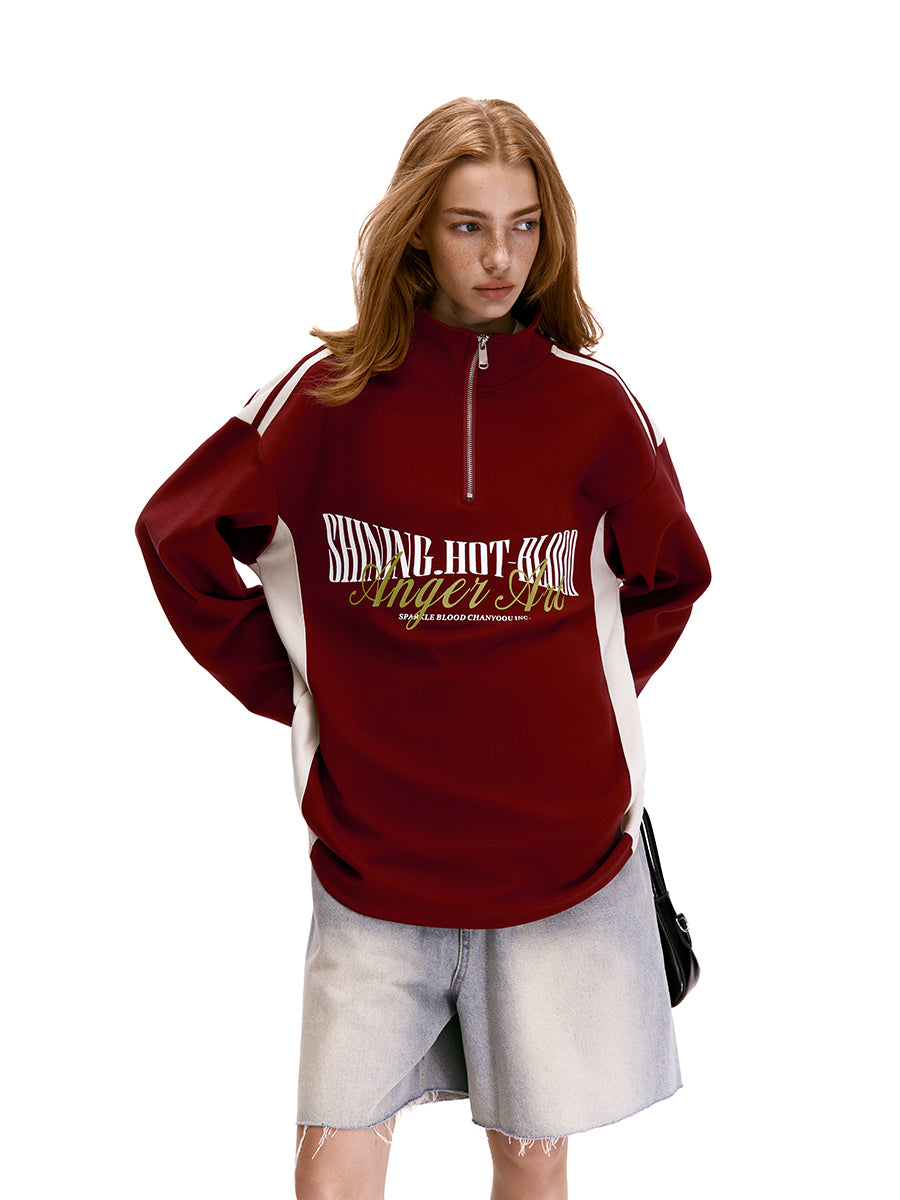 Retro Half-Zip High Neck Sweatshirt