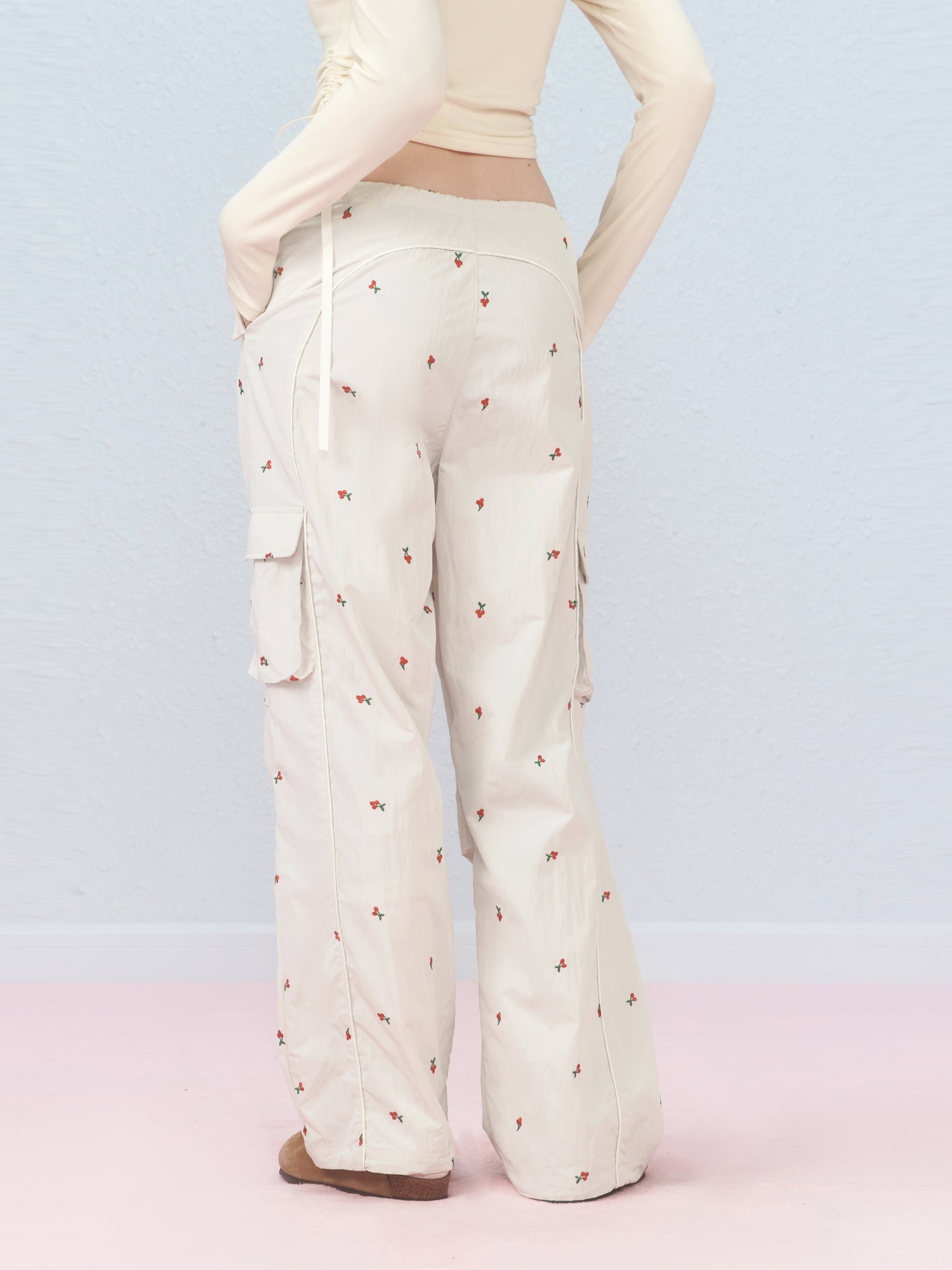 Cherry Embroidered Cargo Pants