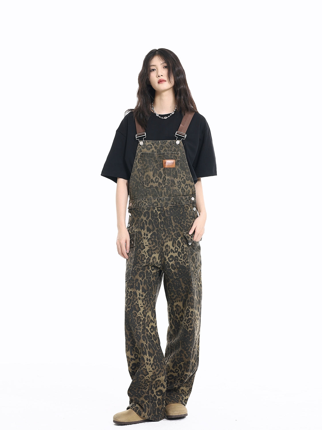 Leopard Print Denim Overalls