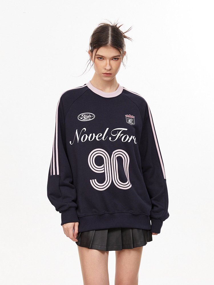 Vintage Three-Stripe Letter Print Jersey Sweatshirt