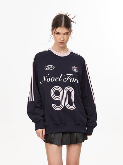 Vintage Three-Stripe Letter Print Jersey Sweatshirt