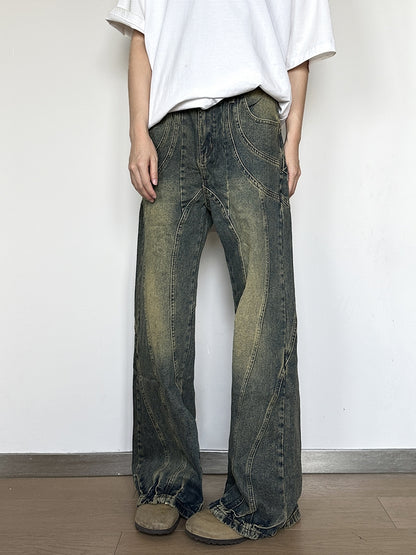 Vintage Straight-Leg Draped Denim