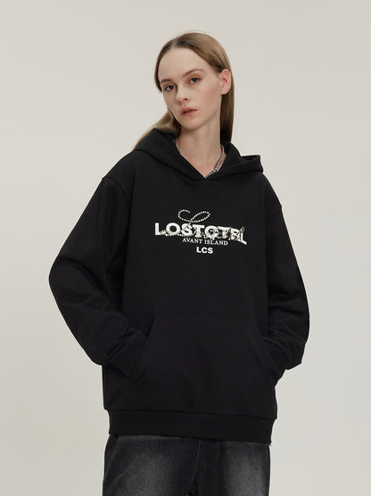 LOSTCTRL Studded Rhinestone Print Hoodie