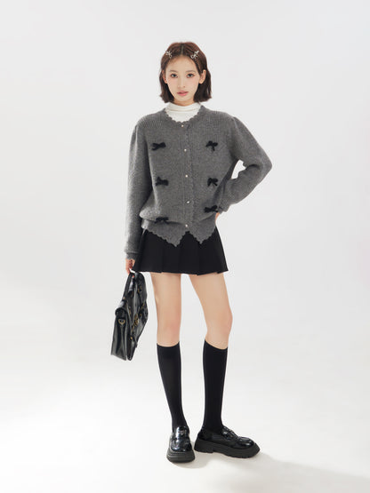 Bow Accent Cardigan Knit Sweater