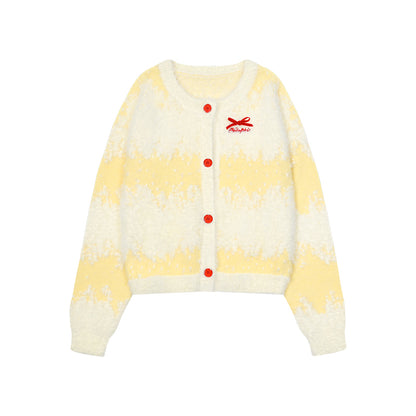 Butterfly Bow Ombre Stripe Fuzzy Knit Cardigan