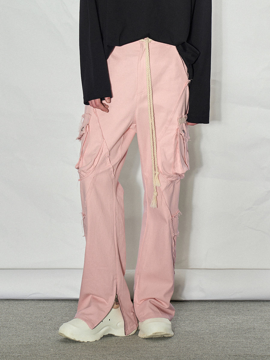 LOSTCTRL Destroyed Edge Waist Rope Casual Trousers