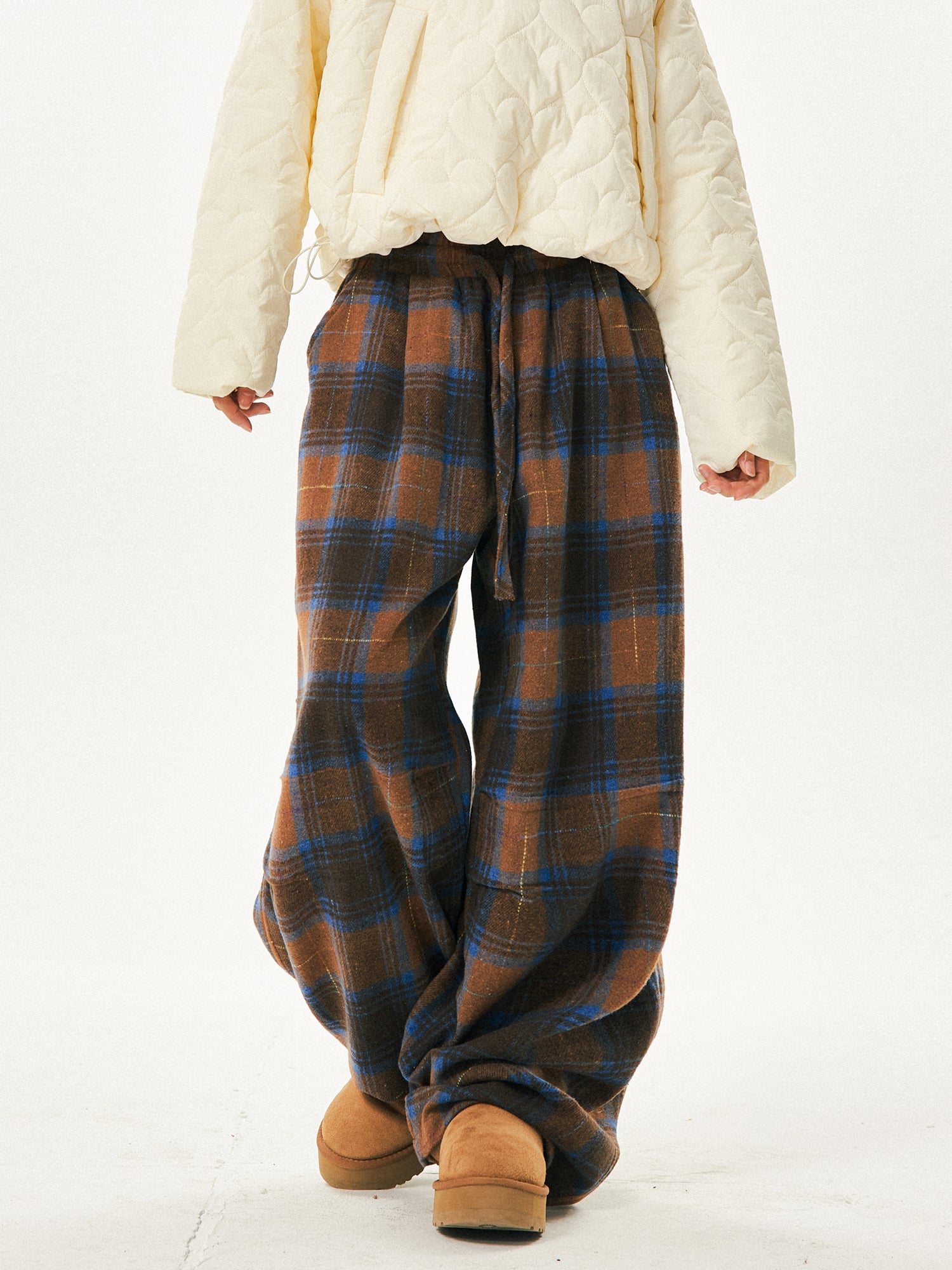 Retro Cozy Plaid Wide Leg Pants