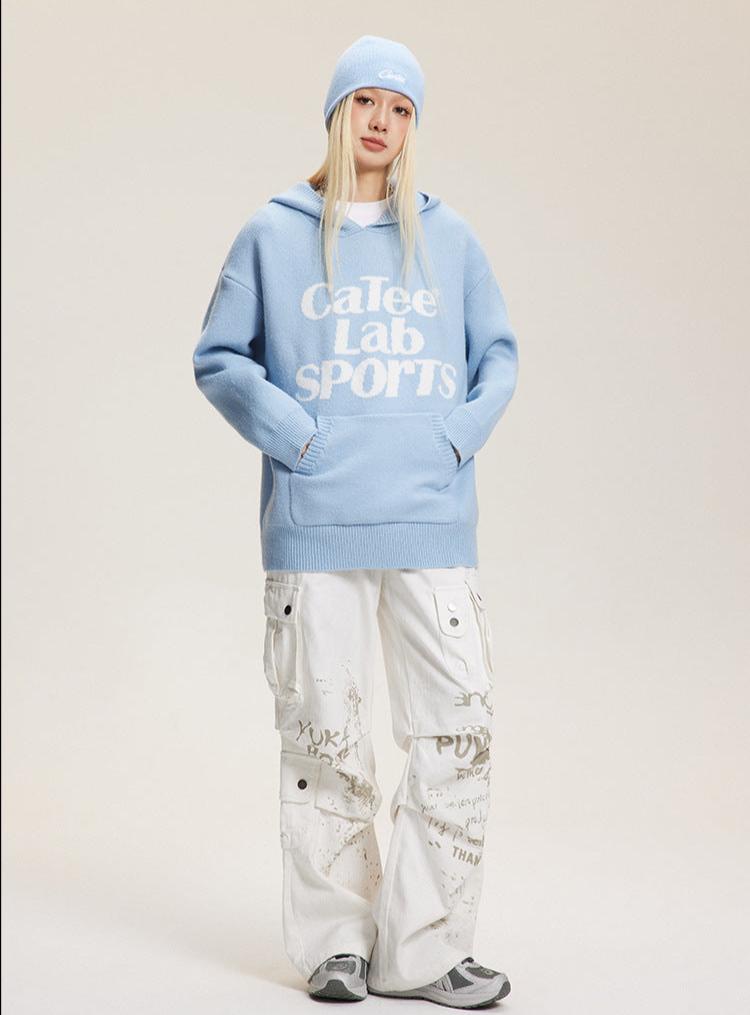 Letter Print Hooded Knit Sweater