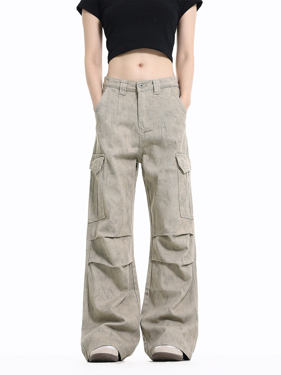 Vintage Wrinkled Marble Multi-Pocket Cargo Pants