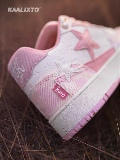 KAALIXTO Pink Denim Star Sneakers