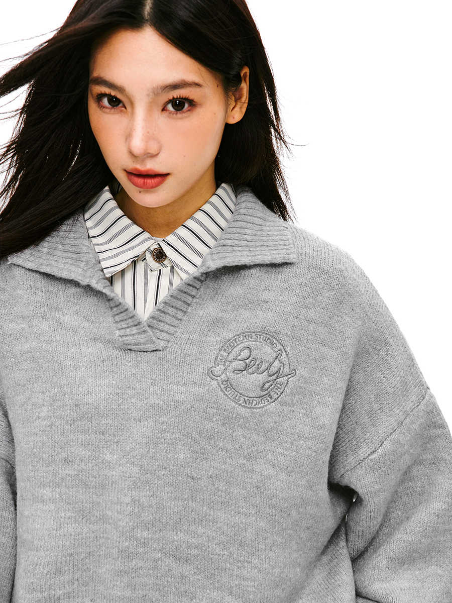 Preppy Style Collared Knit Sweater