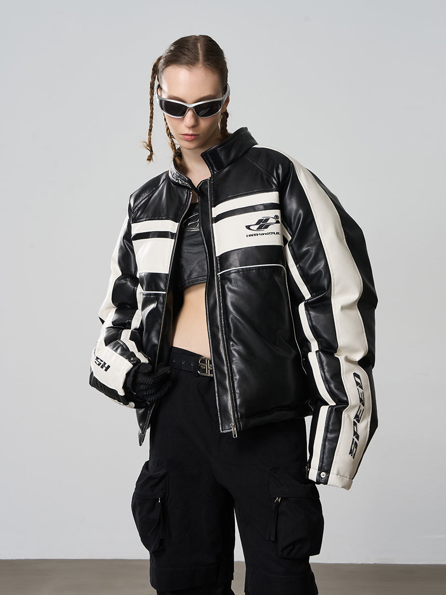 Harsh and Cruel Retro Racing PU Leather Cotton Jacket