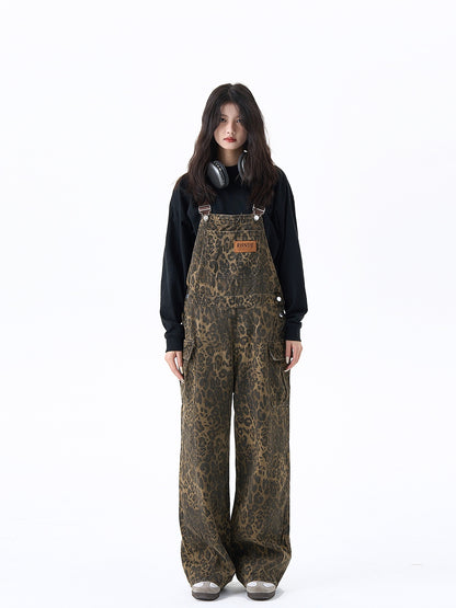 Leopard Print Denim Overalls