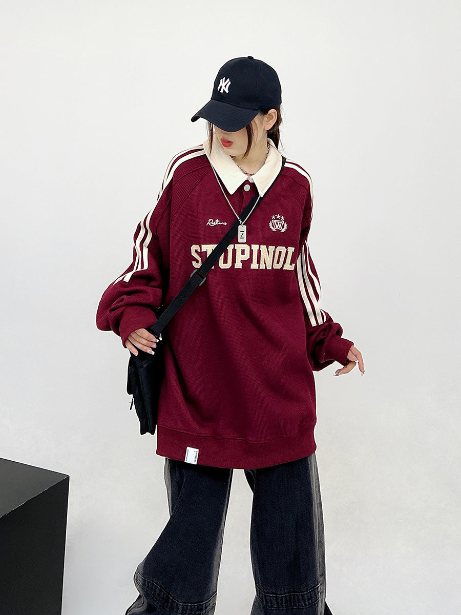 CATTEE Embroidered Letter Polo Sweatshirt