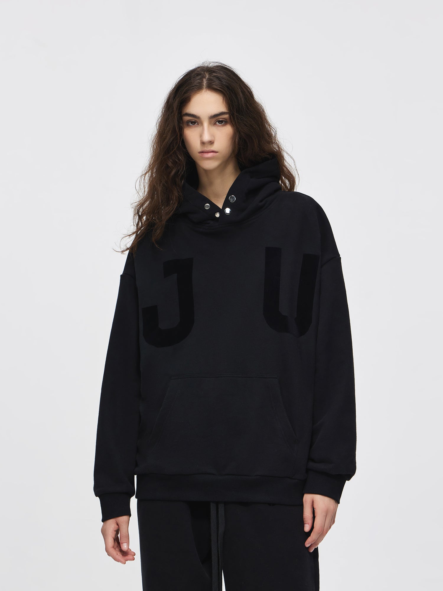 JUNI Plush Letter Puff Print Hoodie