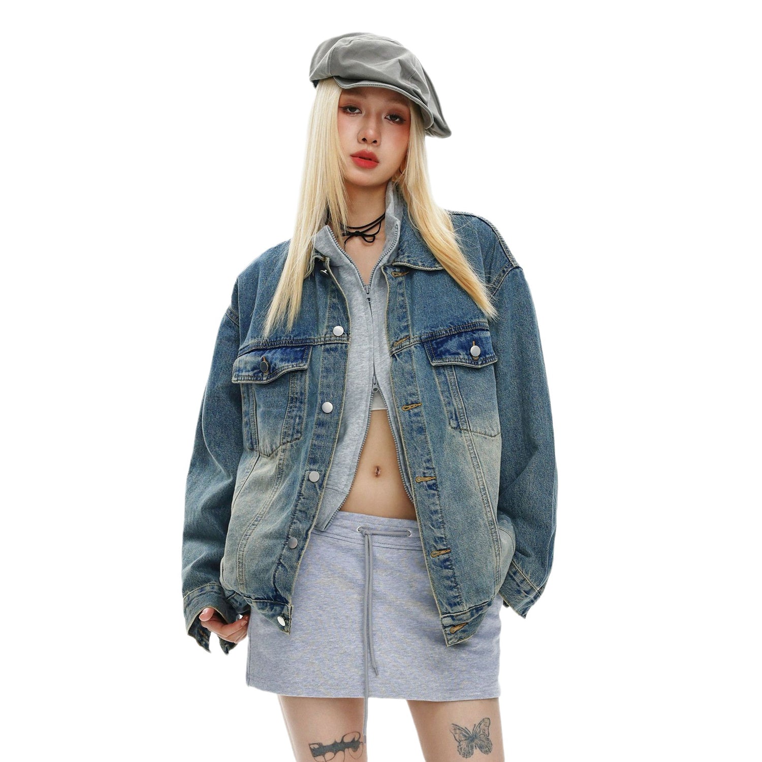 CATTEE Vintage Distressed Denim Jacket