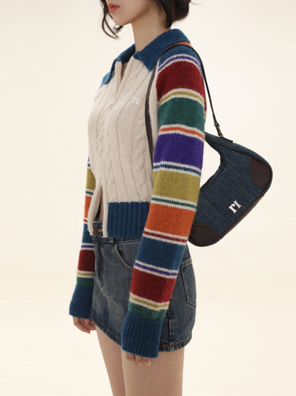 Rainbow Striped Raglan Sleeve Cardigan