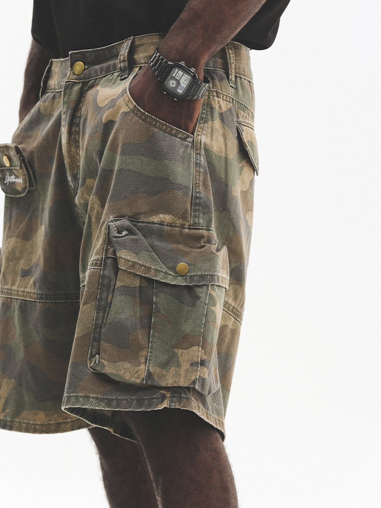 Washed Vintage Camo Cargo Shorts