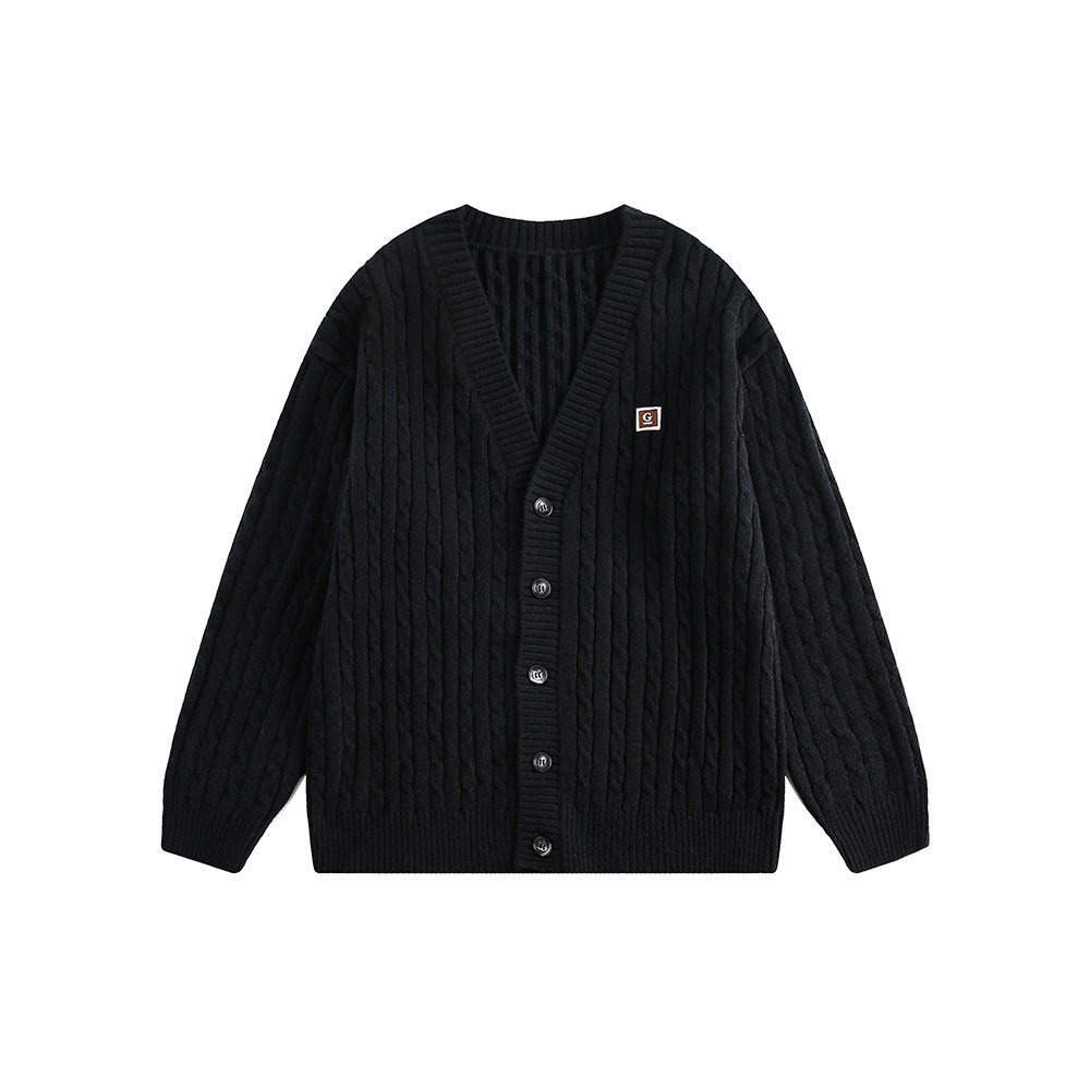 V-Neck Cable Knit Button-Up Cardigan