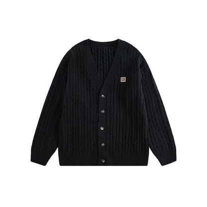 V-Neck Cable Knit Button-Up Cardigan