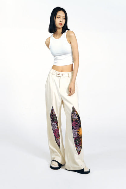 Fireworks Embroidered Straight-leg Pants