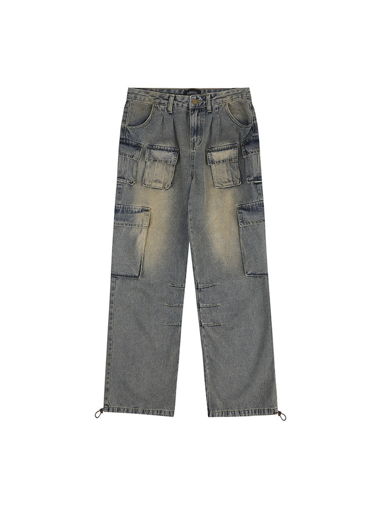 Multi-Pocket Wash Distressed Denim