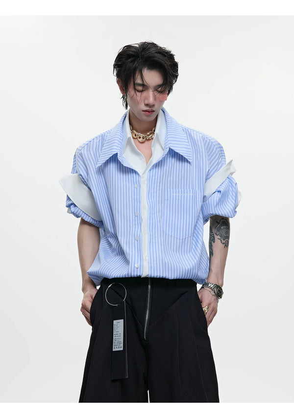 Argue Culture Layered Stripe Relaxed Short-Sleeve Shirt - product detail view 5