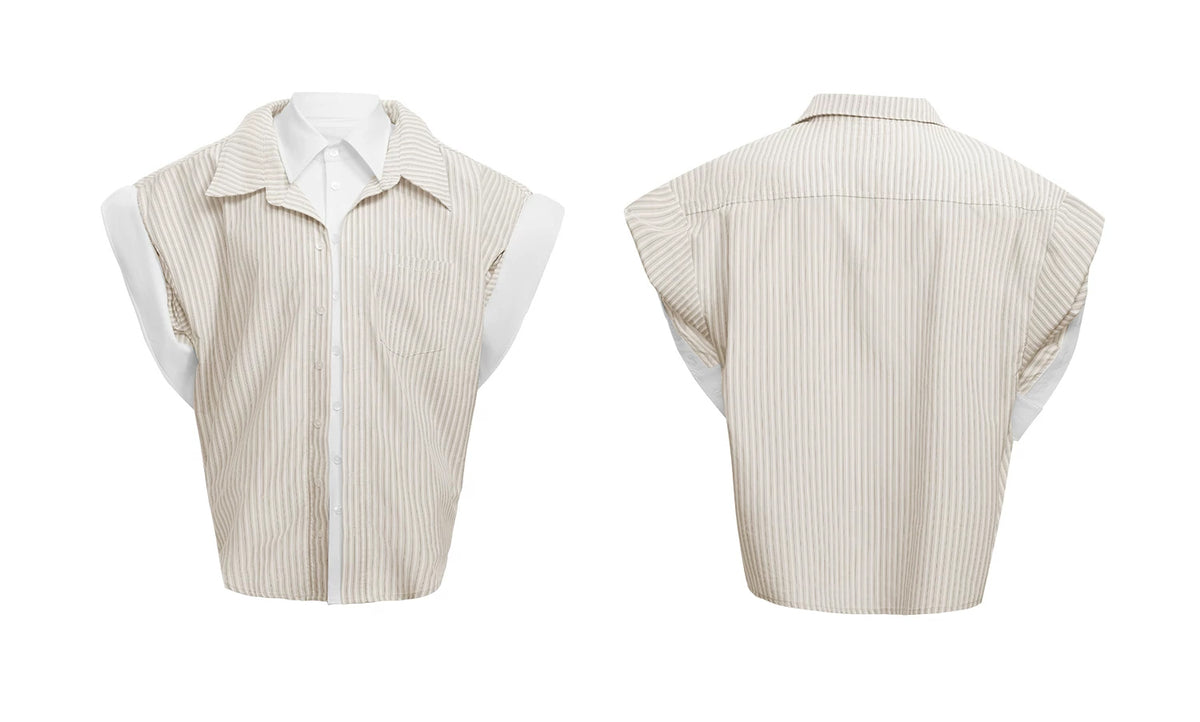 Argue Culture Layered Stripe Relaxed Short-Sleeve Shirt - product detail view 8