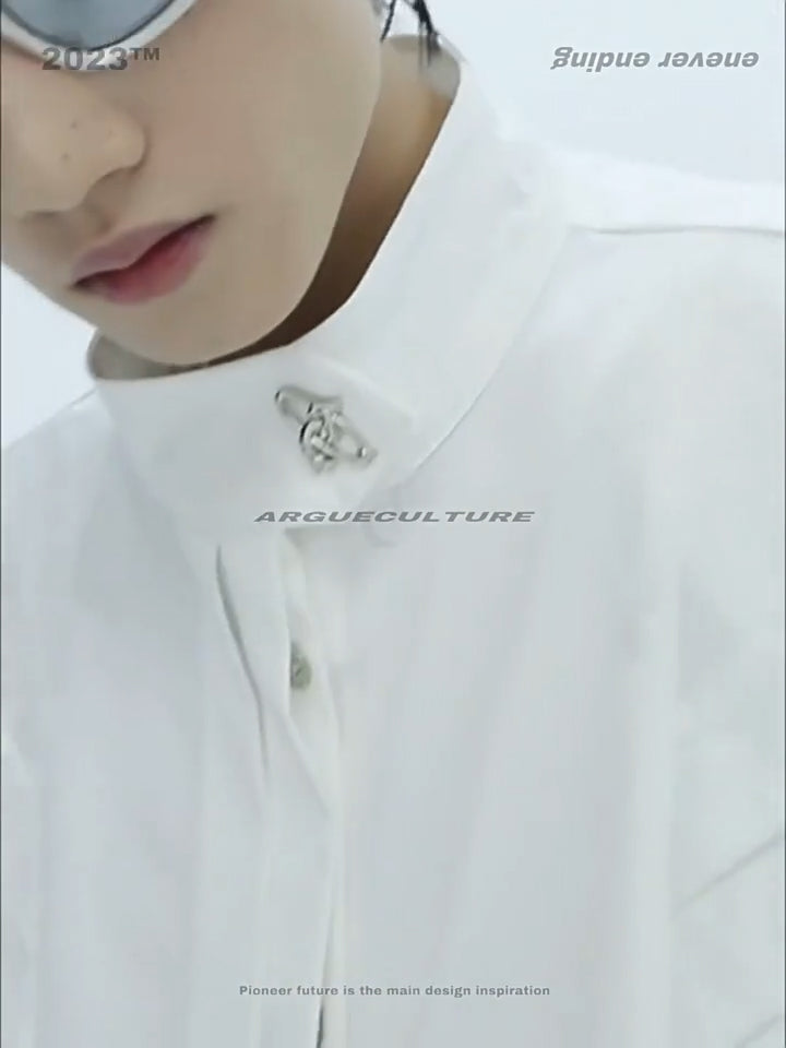 Argue Culture Panelled Stand-Collar Padded-Shoulder Shirt - product detail view 1