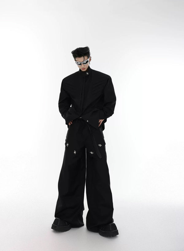 Argue Culture Panelled Stand-Collar Padded-Shoulder Shirt - product detail view 4