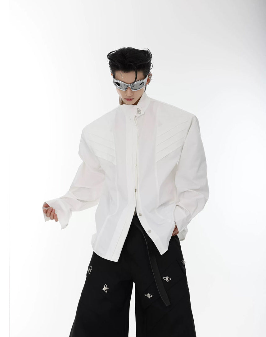 Argue Culture Panelled Stand-Collar Padded-Shoulder Shirt - product detail view 5