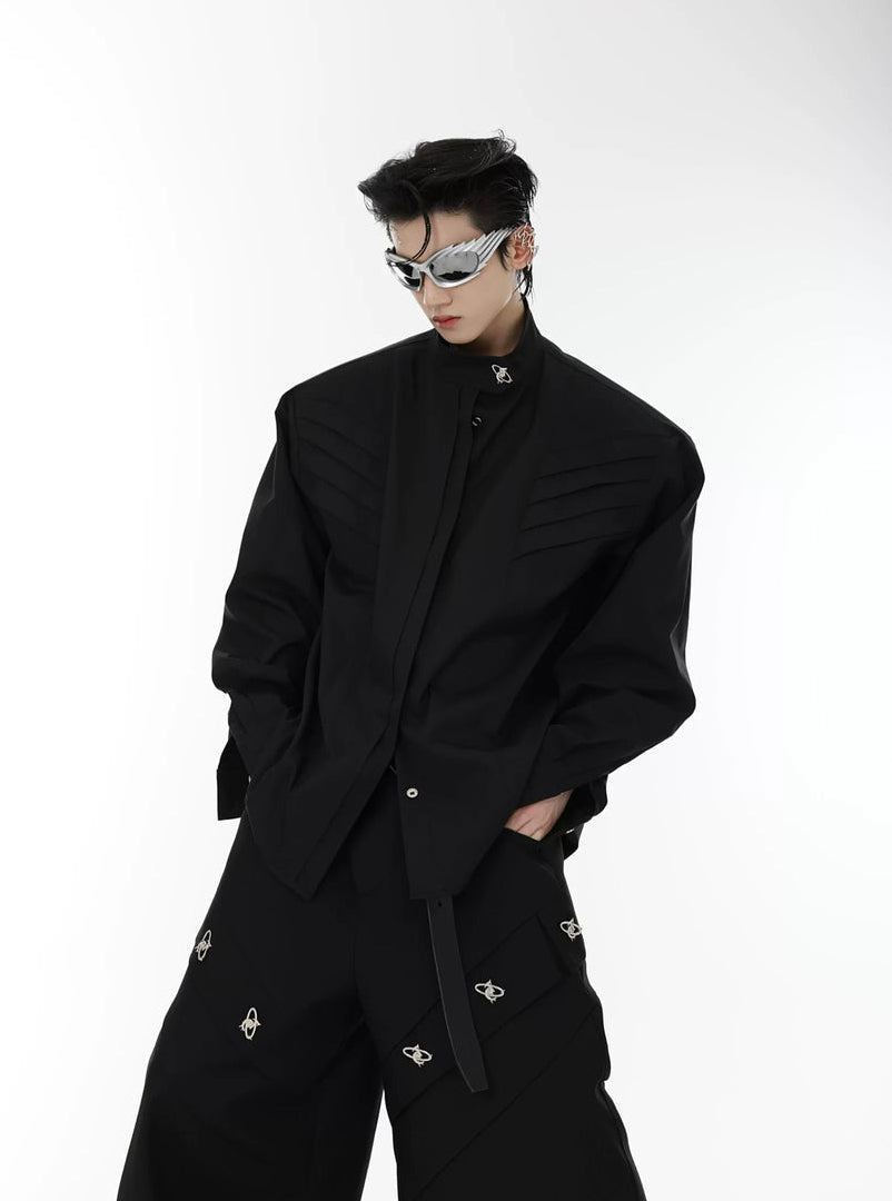Argue Culture Panelled Stand-Collar Padded-Shoulder Shirt - product detail view 7
