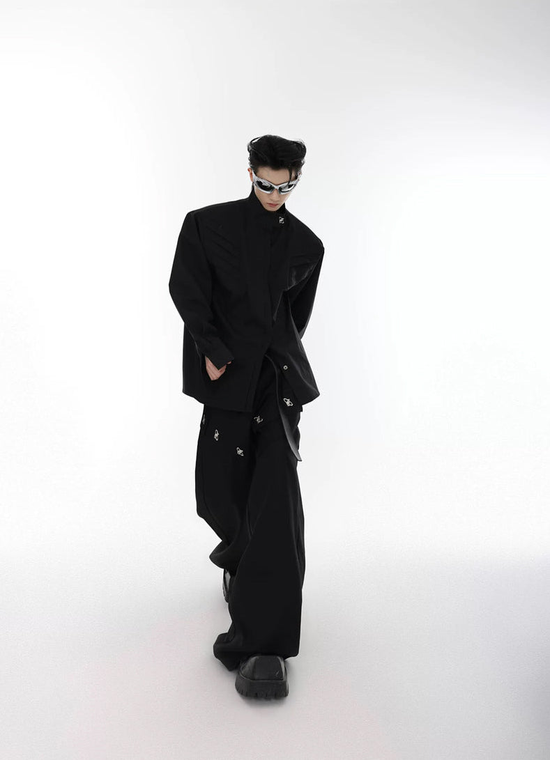 Argue Culture Panelled Stand-Collar Padded-Shoulder Shirt - product detail view 8