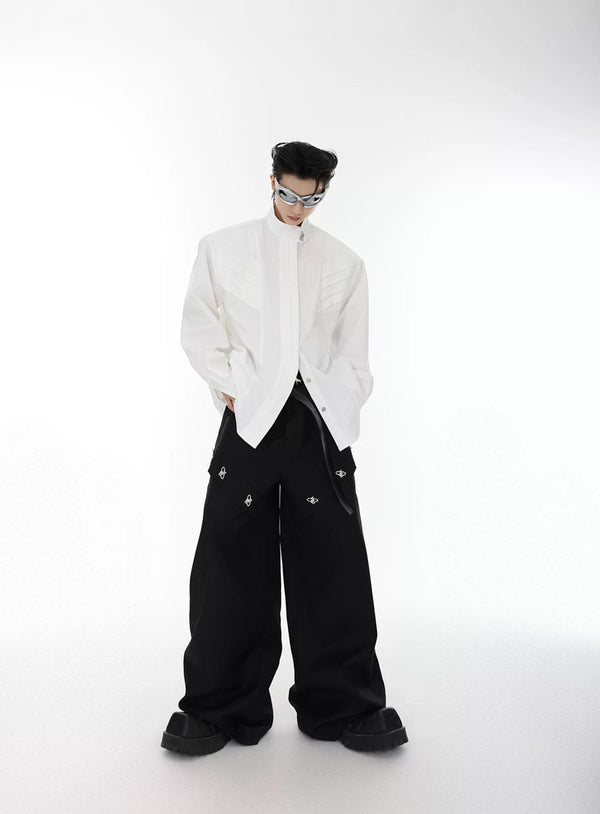 Argue Culture Panelled Stand-Collar Padded-Shoulder Shirt - product detail view 9
