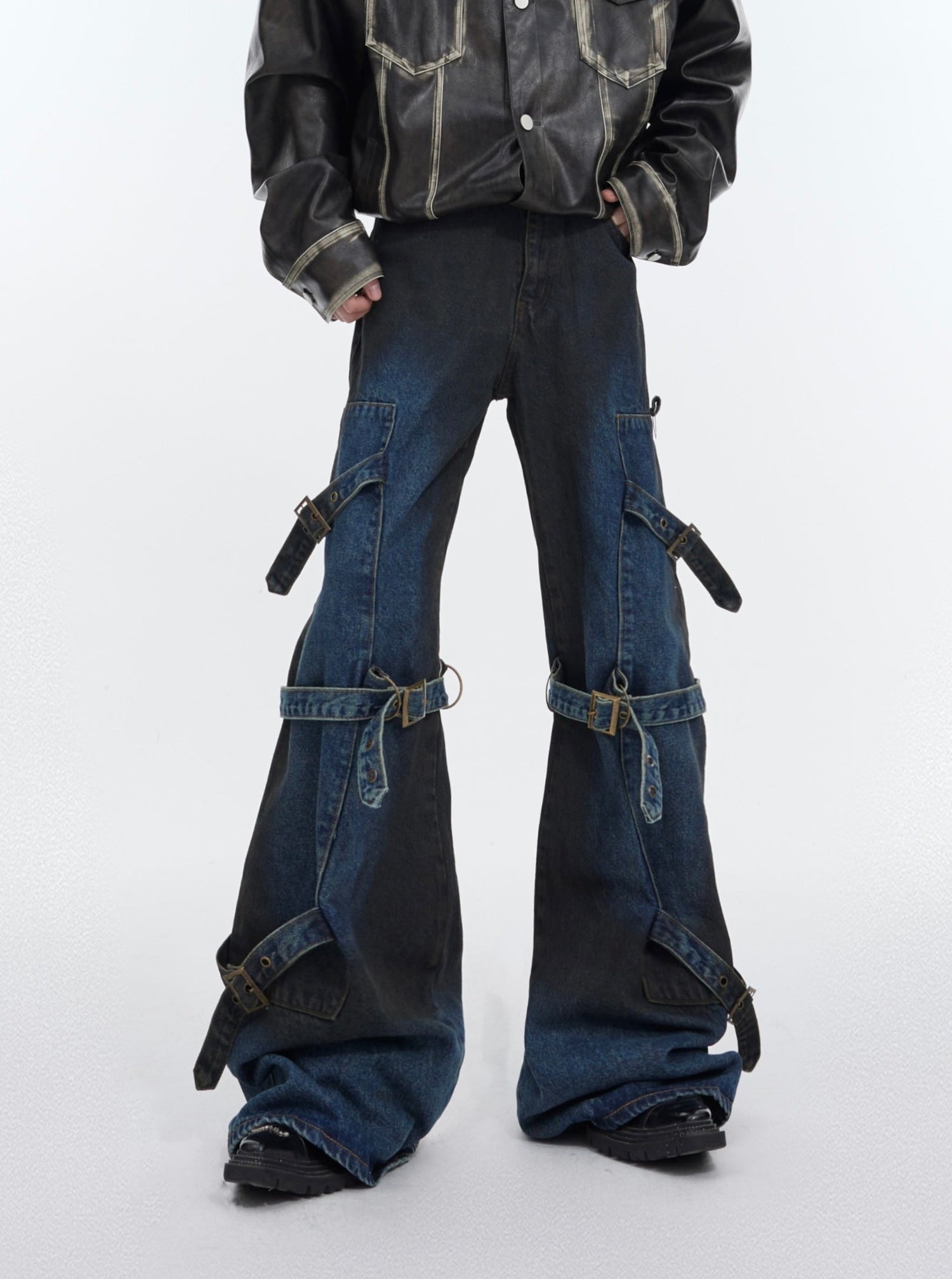 Deconstructed Metal Clasp Punk Denim