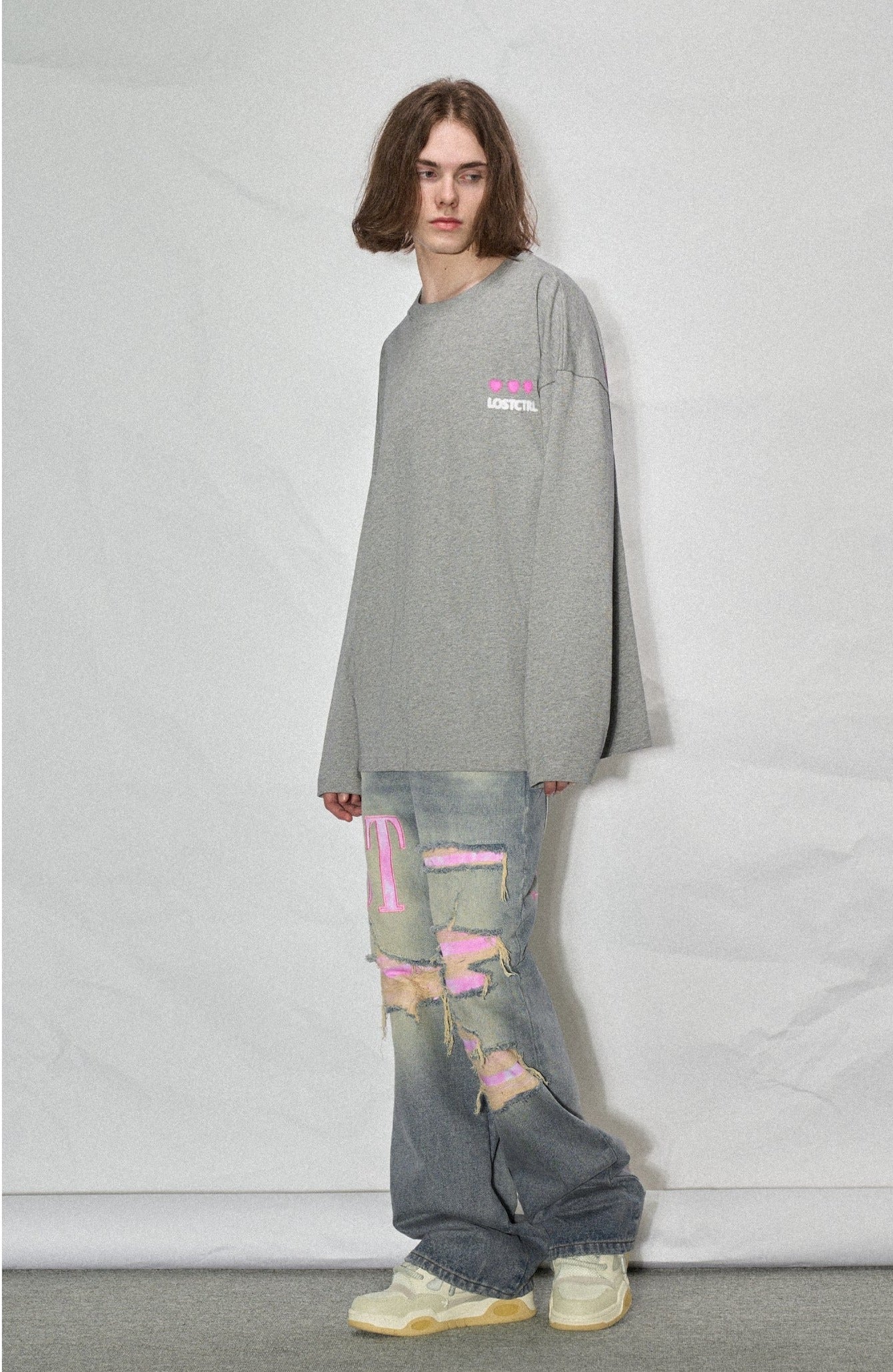 LOSTCTRL Heart Print Long Sleeve Tee